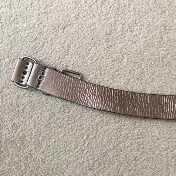 WCM New York Solid Brass Buckle Grommets Metallic Leather Wide Belt L Boho Punk - Picture 6 of 16